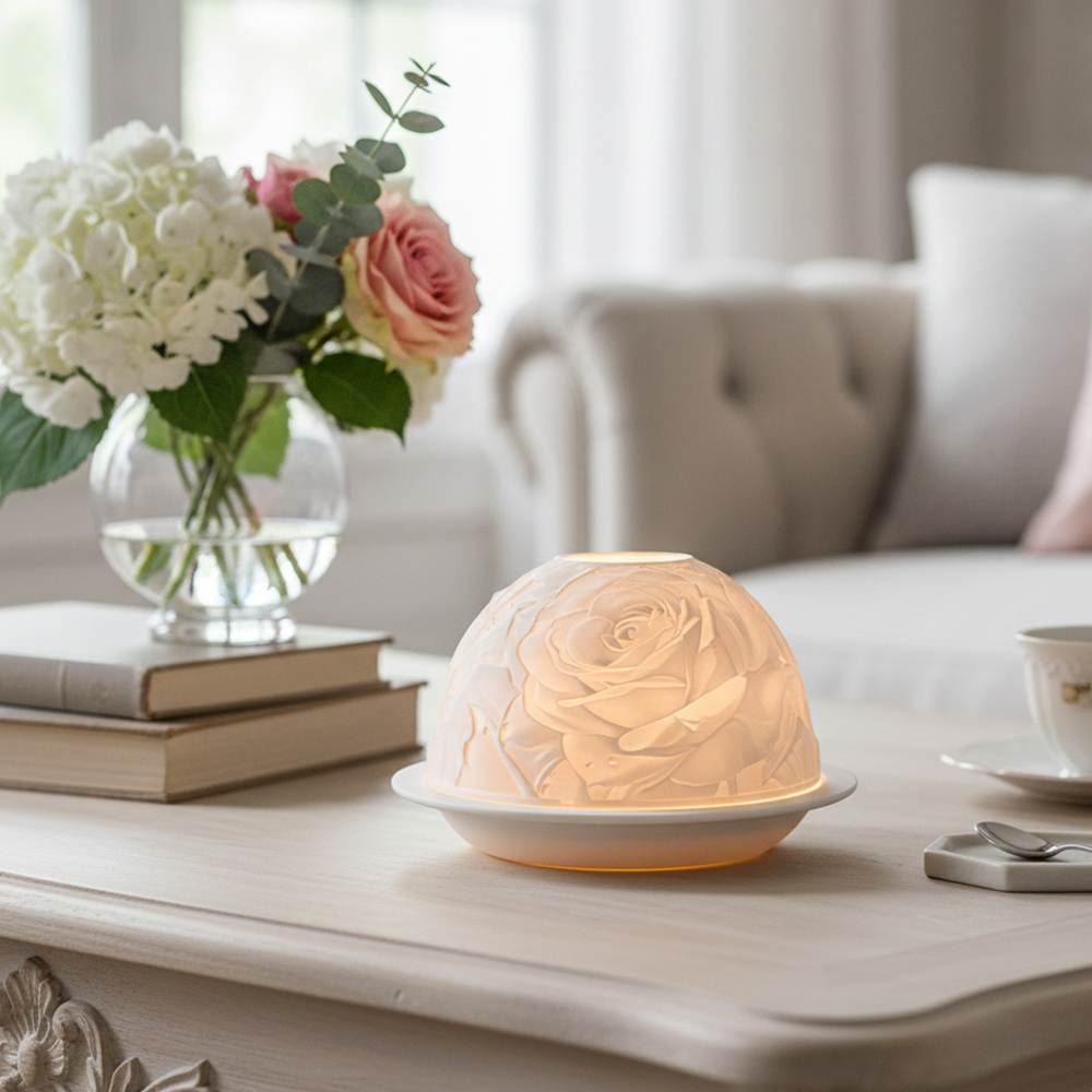 Wedding Lighting And Decor - Elegant Rose Porcelain Candle Holder Warm